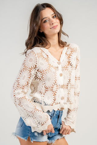 Floral Open-Front Crochet Cardigan