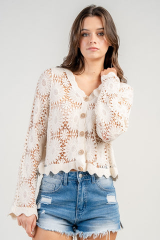 Floral Open-Front Crochet Cardigan