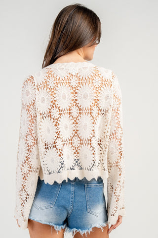 Floral Open-Front Crochet Cardigan
