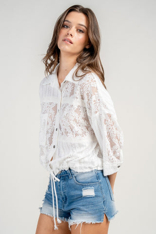 Textured Crochet Knit Button-Down