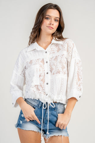 Textured Crochet Knit Button-Down