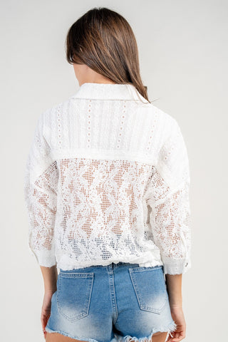 Textured Crochet Knit Button-Down
