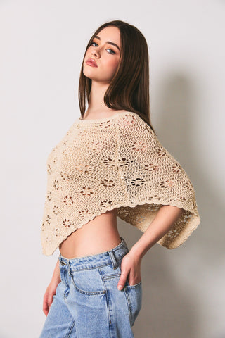 Cream Detailed Sweater Poncho