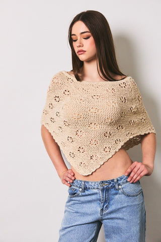 Cream Detailed Sweater Poncho