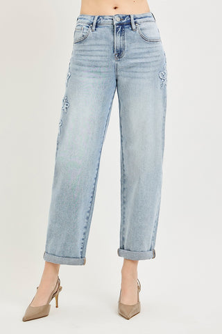 Sadie Slouchy Barrel Flower Patch Jeans