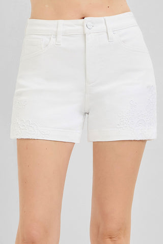 Kendall High Rise White Embroidered Shorts