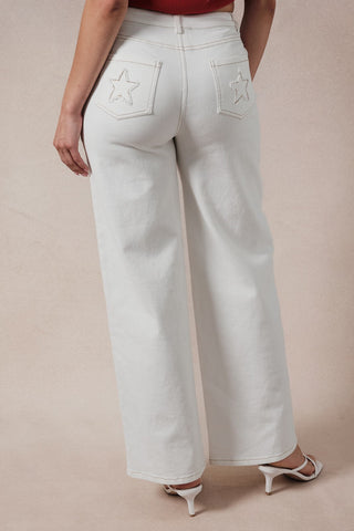 Lucky Star White Embroidered Jeans