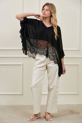 Sheer Chiffon Ruffle Poncho