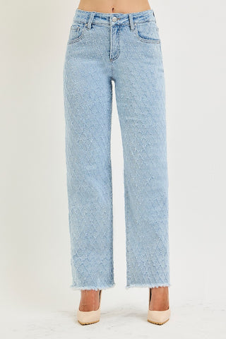 Diamond Textured High Rise Jeans