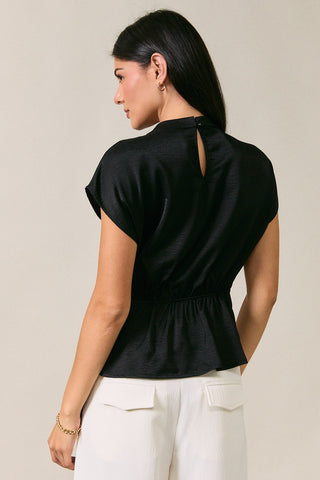 Black Mockneck Belted Top