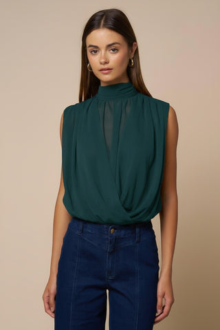 Teal Sleeveless Draped Top