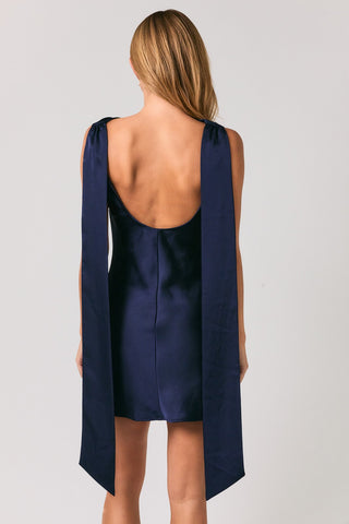 Navy Cowl Neck Satin Mini Dress