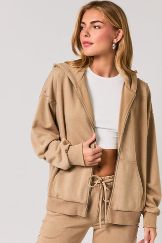 Taupe Studded Hoodie Set