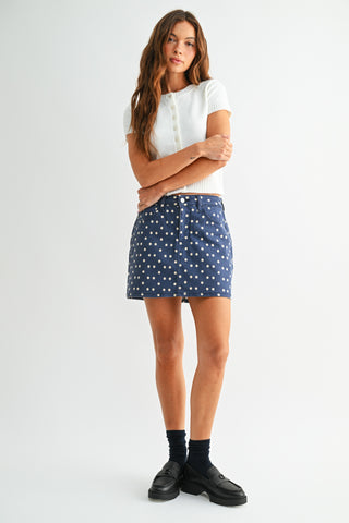 Navy Polka Dot Stretch Skort
