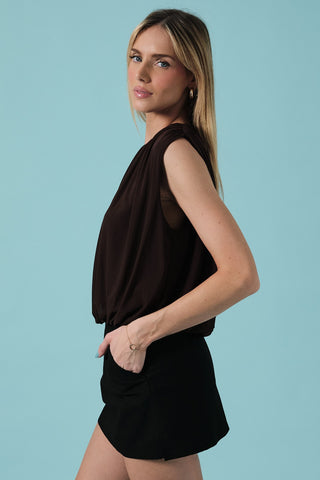 Espresso Draped Mesh Top