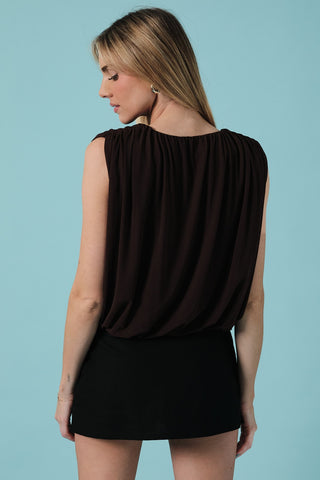 Espresso Draped Mesh Top