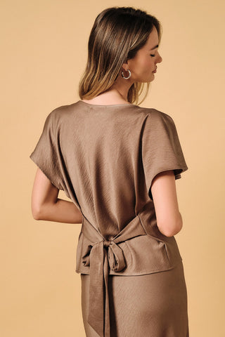 Mocha Flutter Sleeve Blouse