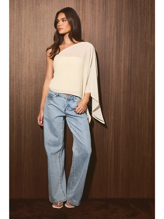 Cream Chiffon Cape One Shoulder Top