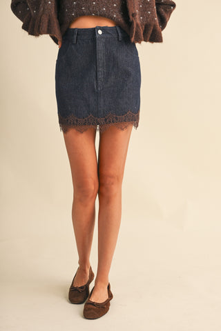 Dark Denim Eyelash Mini Skirt