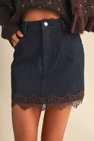 Dark Denim Eyelash Mini Skirt