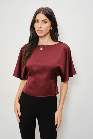 Dark Cherry Flutter Sleeve Top