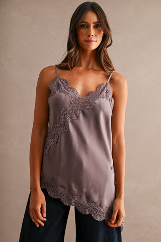Dusty Lavender Asymmetric Lace Tank