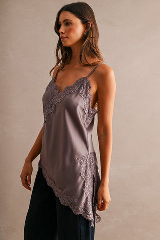 Dusty Lavender Asymmetric Lace Tank