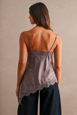 Dusty Lavender Asymmetric Lace Tank