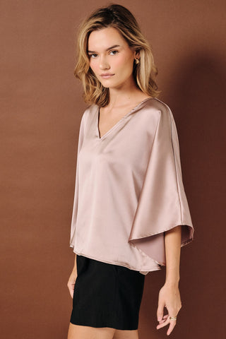 Mauve Satin V-Neck Blouse