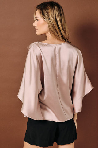 Mauve Satin V-Neck Blouse