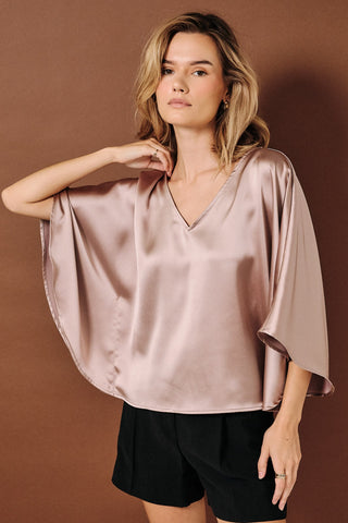 Mauve Satin V-Neck Blouse