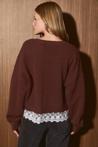 Brown Scalloped Lace Sweater