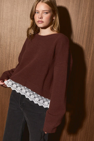 Brown Scalloped Lace Sweater