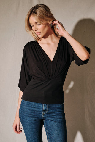 Black V-Neck Dolman Blouse