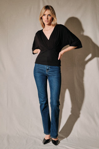 Black V-Neck Dolman Blouse