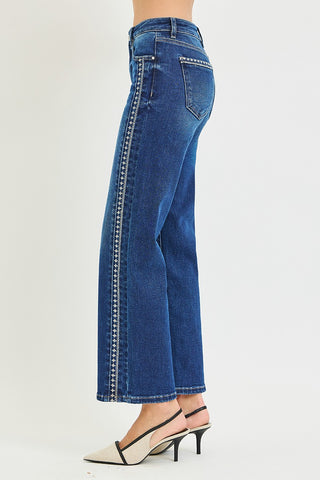 Camille Embroidered Side-Trim Wide Leg Jeans