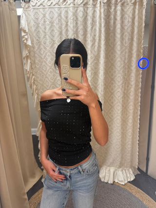 Rhinestone Romance Top: Black