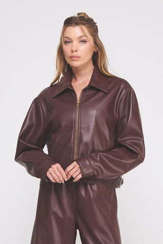 After Dark Pleather Jacket - Wine