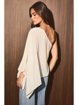 Cream Chiffon Cape One Shoulder Top