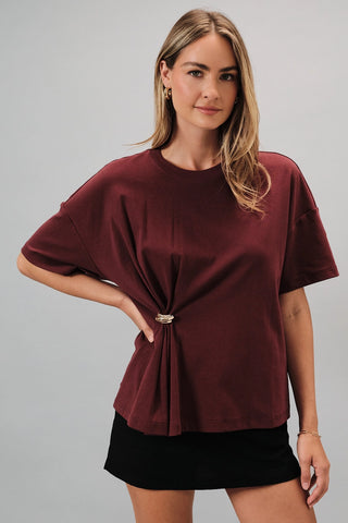 Burgundy Loose Metal Knot Tee