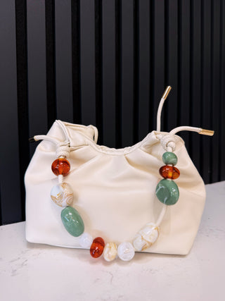 Ivory Sage Beaded Clutch