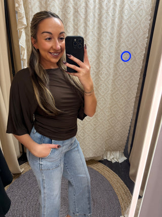 Cinched Essential Top: Brown