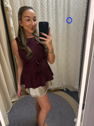 Plum Peplum Tie Top