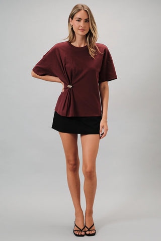 Burgundy Loose Metal Knot Tee
