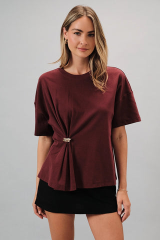 Burgundy Loose Metal Knot Tee