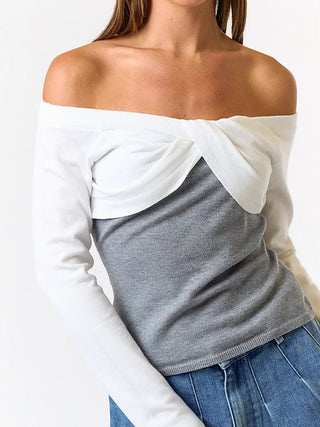 Twisted Grey Off Shoulder Sweater