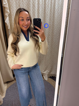 Cream Denim Collared Knit