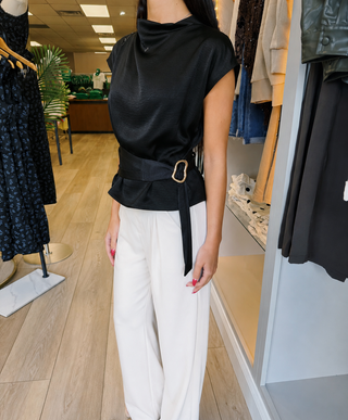Black Mockneck Belted Top