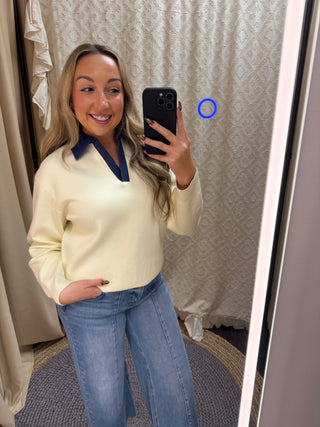 Cream Denim Collared Knit
