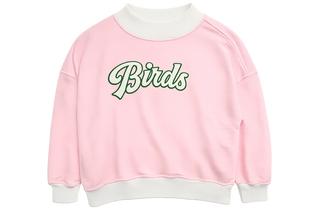 Pink Birds Striped Mockneck